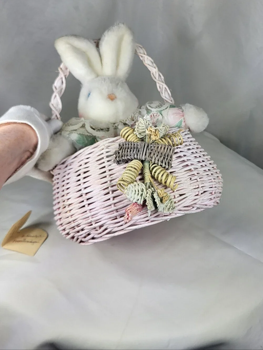 Soft Expressions Plush Bunny in Pink Wicker Basket 8.5